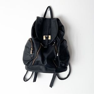 Black Vegan Leather Backpack with Gold Hardware